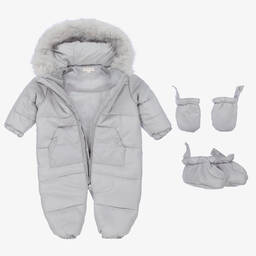 Mintini Baby-Grey Padded Baby Snowsuit | Childrensalon Outlet