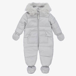 Mintini Baby-Grey Padded Baby Snowsuit | Childrensalon Outlet