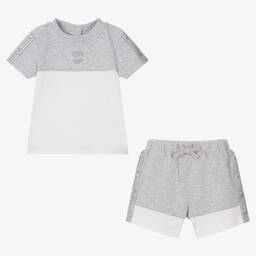 Mintini Baby-Grey & White Baby Shorts Set | Childrensalon Outlet
