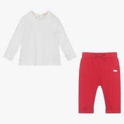 Mintini Baby-Ivory Top & Red Trouser Set | Childrensalon Outlet