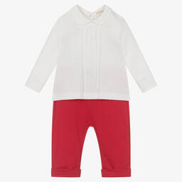 Mintini Baby-Ivory Top & Red Trouser Set | Childrensalon Outlet