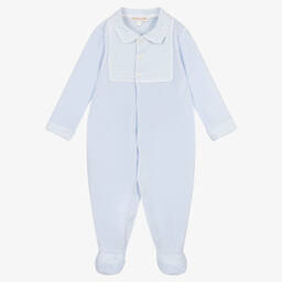 Mintini Baby-Pale Blue Velour Babygrow | Childrensalon Outlet
