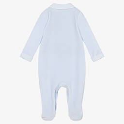 Mintini Baby-Pale Blue Velour Babygrow | Childrensalon Outlet