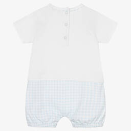 Mintini Baby-White & Blue Cotton Baby Shortie | Childrensalon Outlet