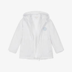 Mintini Baby-White Hooded Puffer Jacket with Logo Badge | Childrensalon Outlet