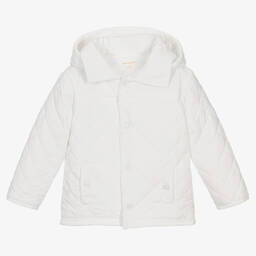 Mintini Baby-White Quilted Hooded Jacket | Childrensalon Outlet