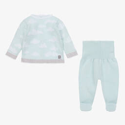 Minutus-Blue Cotton Knit Cloud 2 Piece Babygrow | Childrensalon Outlet