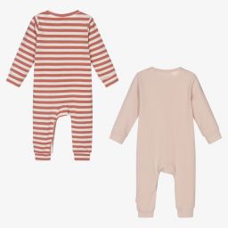 مينيمو-أفرول رومبر قطن عضوي جيرسي لون عاجي وزهري للمولودات (عدد 2) | Childrensalon Outlet