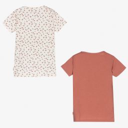 مينيمو-تيشيرت قطن جيرسي لون زهري وعاجي للبنات (عدد 2) | Childrensalon Outlet
