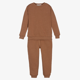 Minymo-Tan Brown Cotton Tracksuit  | Childrensalon Outlet