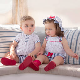 Miranda-طقم شورت وتوب أطفال ولادي قطن بوبلين لون أزرق | Childrensalon Outlet