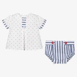 Miranda-طقم شورت وتوب أطفال ولادي قطن بوبلين لون أزرق | Childrensalon Outlet