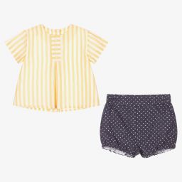 ميراندا-طقم شورت وتوب قطن لون كحلي وأصفر للمواليد | Childrensalon Outlet