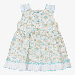 Miranda-Baby Girls Blue Floral Cotton Dress | Childrensalon Outlet