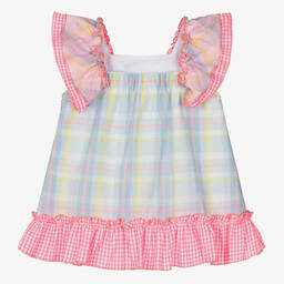 ميراندا-فستان أطفال بناتي قطن كاروهات لون زهري وأزرق | Childrensalon Outlet