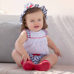 Miranda-طقم شورت وتوب قطن بوبلين لون أزرق وأبيض للمولودات | Childrensalon Outlet