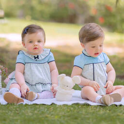 ميراندا-فستان قطن مقلم لون ازرق للمولودات | Childrensalon Outlet