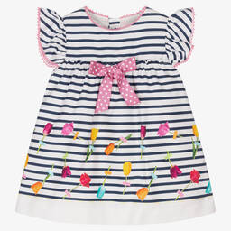 Miranda-Baby Girls Blue Striped Flower Dress | Childrensalon Outlet