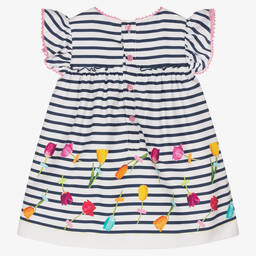 Miranda-Baby Girls Blue Striped Flower Dress | Childrensalon Outlet