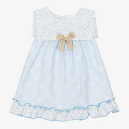 Miranda-Baby Girls Blue & White Cotton Dress | Childrensalon Outlet