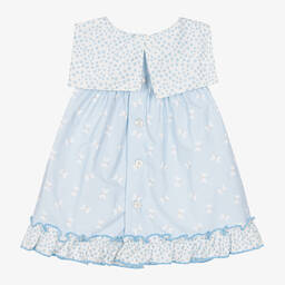 Miranda-Baby Girls Blue & White Cotton Dress | Childrensalon Outlet