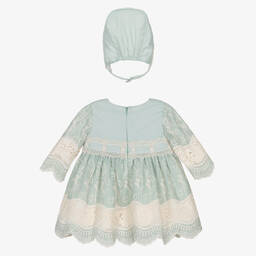 ميراندا-طقم فستان أطفال بناتي قطن ودانتيل لون أخضر | Childrensalon Outlet