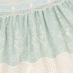 ميراندا-طقم فستان أطفال بناتي قطن ودانتيل لون أخضر | Childrensalon Outlet