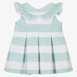 ميراندا-فستان أطفال بناتي مزيج قطن لون أخضر وأبيض | Childrensalon Outlet