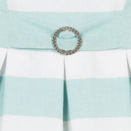 ميراندا-فستان أطفال بناتي مزيج قطن لون أخضر وأبيض | Childrensalon Outlet