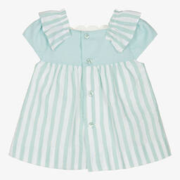 Miranda-Baby Girls Green & White Cotton Dress | Childrensalon Outlet