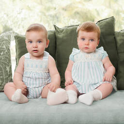 Miranda-Baby Girls Green & White Cotton Dress | Childrensalon Outlet