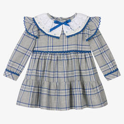Miranda-Серое хлопковое платье в голубую клетку | Childrensalon Outlet