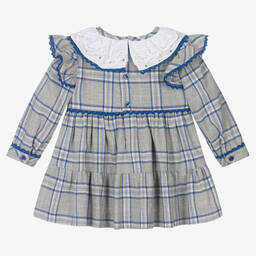 Miranda-Серое хлопковое платье в голубую клетку | Childrensalon Outlet