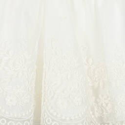 ميراندا-طقم فستان وبونيه قطن وتول مزين بدانتيل لون عاجي | Childrensalon Outlet