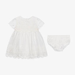 ميراندا-طقم فستان تول ودانتيل لون عاجي للمولودات | Childrensalon Outlet