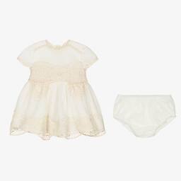 Miranda-Baby Girls Ivory Tulle & Lace Dress Set | Childrensalon Outlet