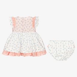 ميراندا-طقم فستان مزيج قطن وكتان لون زهري وأزرق | Childrensalon Outlet