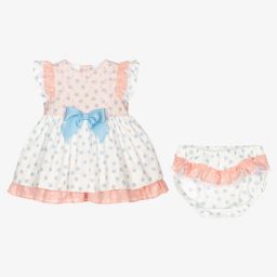 ميراندا-طقم فستان مزيج قطن وكتان لون زهري وأزرق | Childrensalon Outlet