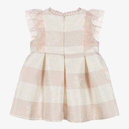 ميراندا-فستان جاكارد مقلم لون عاجي وزهري للمولودات | Childrensalon Outlet