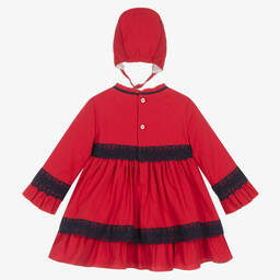 Miranda-Красное хлопковое платье и чепчик | Childrensalon Outlet