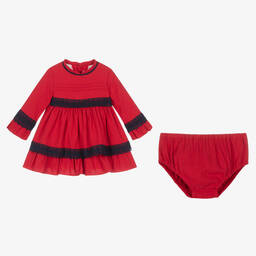 Miranda-Красное хлопковое платье и чепчик | Childrensalon Outlet