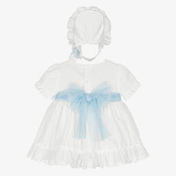 Miranda-Бело-голубое платье с цветами и чепчик | Childrensalon Outlet