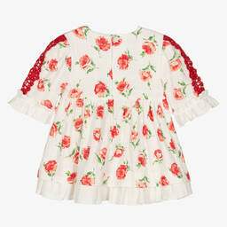 Miranda-Baby Girls White Cotton Rose Print Dress | Childrensalon Outlet