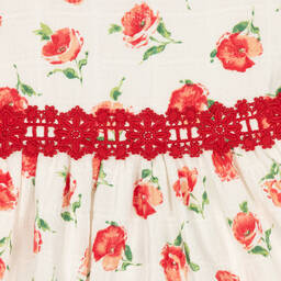Miranda-Baby Girls White Cotton Rose Print Dress | Childrensalon Outlet