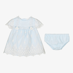 ميراندا-طقم فستان قطن بوبلين لون أزرق للمولودات | Childrensalon Outlet