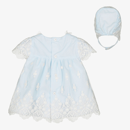 ميراندا-طقم فستان قطن بوبلين لون أزرق للمولودات | Childrensalon Outlet
