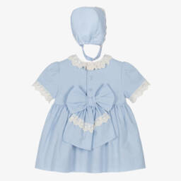 Miranda-طقم فستان دانتيل وكتان أزرق | Childrensalon Outlet