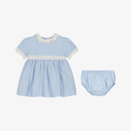 Miranda-طقم فستان دانتيل وكتان أزرق | Childrensalon Outlet