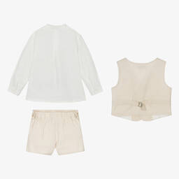 Miranda-Boys Beige Linen Shorts Set | Childrensalon Outlet