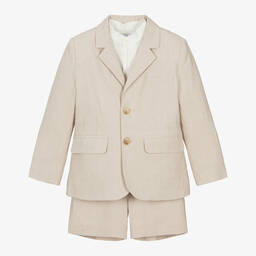 Miranda-Boys Beige Linen & Viscose Shorts Suit | Childrensalon Outlet